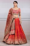 Tarun Tahiliani_Orange Brocade Scoop Neck Crushed Chanderi Bridal Lehenga Set _Online_at_Aza_Fashions