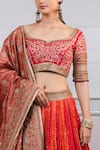 Shop_Tarun Tahiliani_Orange Brocade Scoop Neck Crushed Chanderi Bridal Lehenga Set _Online_at_Aza_Fashions