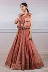 Tarun Tahiliani_Pink Brocade V Neck Lehenga Set With Gilet _Online_at_Aza_Fashions