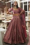 Buy_Tarun Tahiliani_Purple Brocade Leaf Neck Woven Bridal Lehenga Set _at_Aza_Fashions