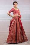 Buy_Tarun Tahiliani_Red Brocade Scoop Neck Embroidered Bridal Lehenga Set _Online_at_Aza_Fashions