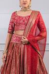 Shop_Tarun Tahiliani_Red Brocade Scoop Neck Embroidered Bridal Lehenga Set _Online_at_Aza_Fashions