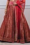 Tarun Tahiliani_Red Brocade Scoop Neck Embroidered Bridal Lehenga Set _at_Aza_Fashions