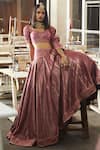 Shop_Tarun Tahiliani_Purple Brocade Leaf Neck Woven Bridal Lehenga Set _at_Aza_Fashions