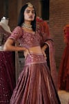 Tarun Tahiliani_Purple Brocade Leaf Neck Woven Bridal Lehenga Set _Online_at_Aza_Fashions