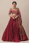 Buy_Tarun Tahiliani_Purple Brocade V Neck Chanderi Crushed Bridal Lehenga Set _at_Aza_Fashions