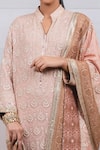 Shop_Tarun Tahiliani_Pink Silk Chiffon Mandarin Collar Chikankari Embroidered Kurta Set _Online_at_Aza_Fashions