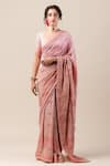 Buy_Tarun Tahiliani_Pink Silk Chiffon U Neck Chikankari Saree With Blouse _at_Aza_Fashions