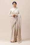 Buy_Tarun Tahiliani_White Chamundi , Foil Jersey, Silk Chikankari Saree With Blouse_at_Aza_Fashions
