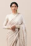 Tarun Tahiliani_White Chamundi , Foil Jersey, Silk Chikankari Saree With Blouse_Online_at_Aza_Fashions