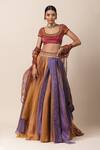 Buy_Tarun Tahiliani_Multi Color Silk, Organza, Jersey U Neck Draped Lehenga Set_at_Aza_Fashions