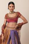 Shop_Tarun Tahiliani_Multi Color Silk, Organza, Jersey U Neck Draped Lehenga Set_at_Aza_Fashions