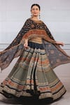 Buy_Tarun Tahiliani_Black Lehenga Chanderi Round Printed Cape Set _at_Aza_Fashions