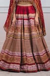 Tarun Tahiliani_Red Blouse Silk, Lehenga Chanderi Round Printed Cape Set _at_Aza_Fashions