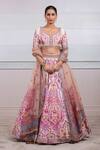 Buy_Tarun Tahiliani_Pink Chanderi V Neck Jamewar Print Lehenga Set_at_Aza_Fashions