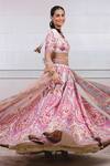 Tarun Tahiliani_Pink Chanderi V Neck Jamewar Print Lehenga Set_Online_at_Aza_Fashions
