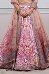 Tarun Tahiliani_Pink Chanderi V Neck Jamewar Print Lehenga Set_at_Aza_Fashions
