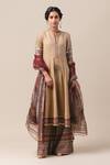 Buy_Tarun Tahiliani_Beige Matka Silk V Neck Kalidar Kurta And Pant Set _at_Aza_Fashions