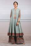 Buy_Tarun Tahiliani_Green Matka Silk Notched Kalidar Kurta Set _at_Aza_Fashions