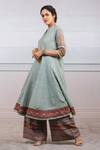 Tarun Tahiliani_Green Matka Silk Notched Kalidar Kurta Set _Online_at_Aza_Fashions