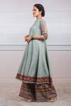 Buy_Tarun Tahiliani_Green Matka Silk Notched Kalidar Kurta Set _Online_at_Aza_Fashions