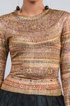 Shop_Tarun Tahiliani_Beige Foil Jersey Round Printed Top _Online_at_Aza_Fashions