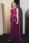 Buy_Tarun Tahiliani_Purple Chiffon Embroidery Asymmetric One Shoulder Draped Saree Gown _at_Aza_Fashions