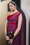 Shop_Tarun Tahiliani_Purple Chiffon Embroidery Asymmetric One Shoulder Draped Saree Gown _at_Aza_Fashions