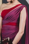 Tarun Tahiliani_Purple Chiffon Embroidery Asymmetric One Shoulder Draped Saree Gown _Online_at_Aza_Fashions