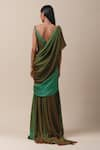 Shop_Tarun Tahiliani_Green Georgette V Neck Draped Saree Gown _at_Aza_Fashions