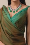 Tarun Tahiliani_Green Georgette V Neck Draped Saree Gown _Online_at_Aza_Fashions