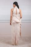 Shop_Tarun Tahiliani_White Lame Jersey Halter Pre-draped Saree Set _at_Aza_Fashions