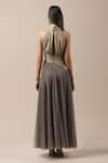 Shop_Tarun Tahiliani_Grey Jersey Halter Draped Crinkled Gown _at_Aza_Fashions