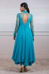 Shop_Tarun Tahiliani_Green Poly Georgette V Neck Fluted Dress _at_Aza_Fashions