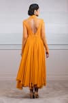 Shop_Tarun Tahiliani_Yellow Poly Georgette V Neck Fluted Dress _at_Aza_Fashions