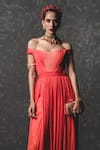 Shop_Tarun Tahiliani_Orange Chiffon Off Shoulder Jumpsuit _at_Aza_Fashions