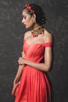 Tarun Tahiliani_Orange Chiffon Off Shoulder Jumpsuit _Online_at_Aza_Fashions