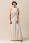 Buy_Tarun Tahiliani_White Jersey Halter Draped Crinkled Flared Jumpsuit _at_Aza_Fashions