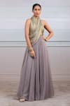 Buy_Tarun Tahiliani_Grey Tulle High Neck Draped Jumpsuit _at_Aza_Fashions