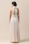 Shop_Tarun Tahiliani_White Jersey Halter Draped Crinkled Flared Jumpsuit _at_Aza_Fashions