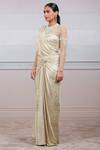 Buy_Tarun Tahiliani_Gold Lame Jersey Round Metallic Pre-draped Saree Set_Online_at_Aza_Fashions
