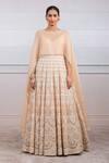 Buy_Tarun Tahiliani_Peach Satin Organza, Sheer Silk Round Embroidered Cape Anarkali _at_Aza_Fashions