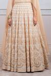 Tarun Tahiliani_Peach Satin Organza, Sheer Silk Round Embroidered Cape Anarkali _at_Aza_Fashions