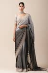 Buy_Tarun Tahiliani_Grey Georgette U Neck Embroidered Saree With Blouse _at_Aza_Fashions