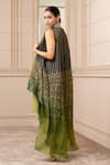Shop_Tarun Tahiliani_Green Cape Satin Organza Blouse Georgette, Indian Tulle Print And Draped Set_at_Aza_Fashions