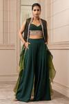 Buy_Tarun Tahiliani_Green Cape Satin Organza Blouse Georgette, Indian Tulle Print And Set_at_Aza_Fashions