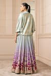 Shop_Tarun Tahiliani_Green Lehenga Chanderi Blouse And Cape Foil Jersey Printed Floral Cape & Set _at_Aza_Fashions