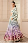 Tarun Tahiliani_Green Lehenga Chanderi Blouse And Cape Foil Jersey Printed Floral Cape & Set _Online_at_Aza_Fashions