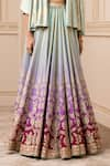 Shop_Tarun Tahiliani_Green Lehenga Chanderi Blouse And Cape Foil Jersey Printed Floral Cape & Set _Online_at_Aza_Fashions