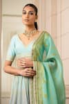 Tarun Tahiliani_Green Lehenga Chanderi Blouse Foil Jersey Printed Bridal Set _Online_at_Aza_Fashions